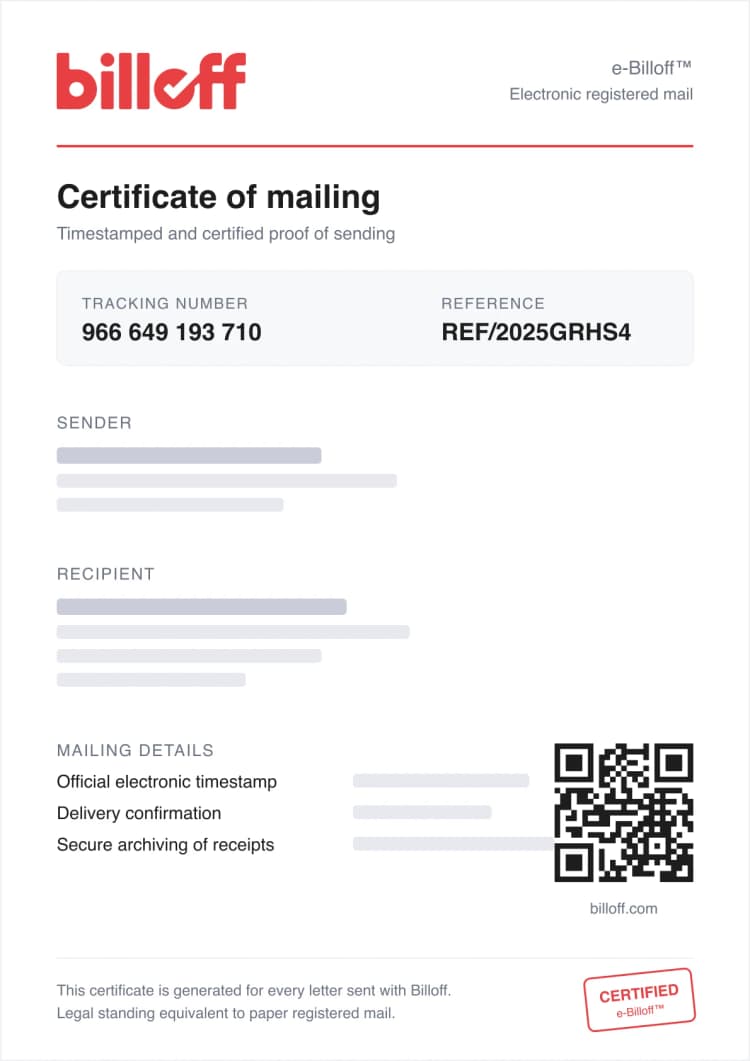 Certified mailing proof